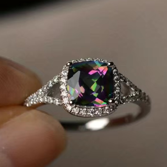 Mystictopaz & Clear Topaz 9.25 Sterling Silver Ring Size 7 1/2